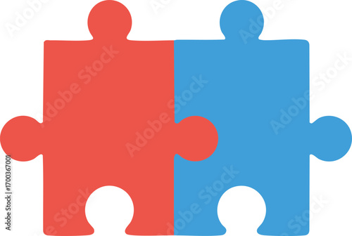Illustration of two puzzle pieces connected on white background