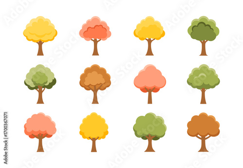 Autumn tree vector set collection isolated illustration
