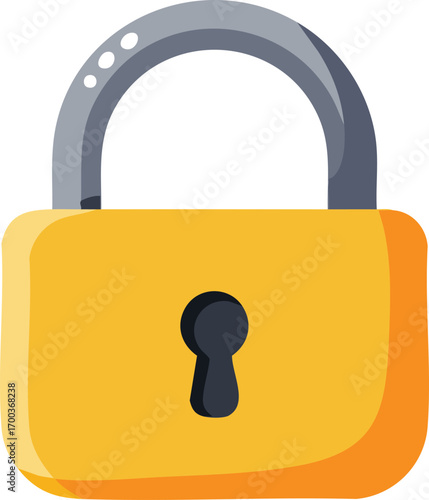 Isolated yellow padlock with gray shackle on a white background