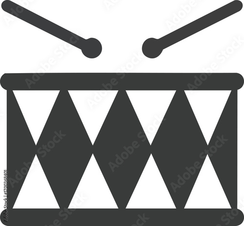 Illustration of a drum with drumsticks on a white background.