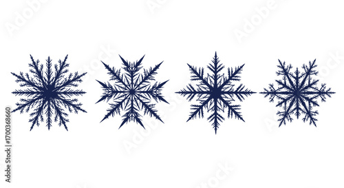 Four intricate snowflake designs winter holiday christmas season snowfall frosty ice crystals vector