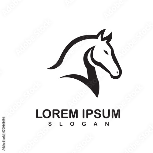 Elegant black horse head silhouette logo with smooth curves, symbolizing strength, grace, and power