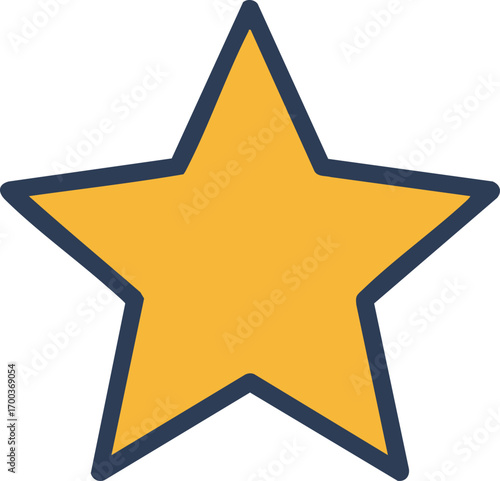 Illustration of golden star with blue outline on white background