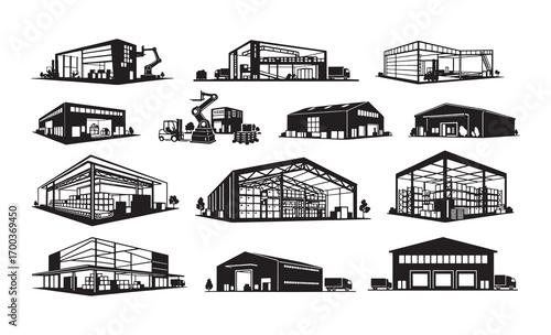 Diverse collection of industrial building designs architectural blueprints and structures renderings