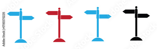 Directional signpost vector icon. Two-way road sign for navigation, travel or decision making.  silhouette isolated on white background.