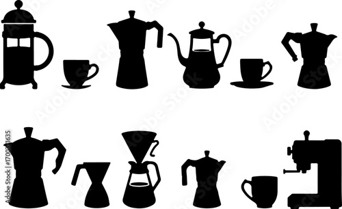 "Coffee Pot Silhouettes Collection – Moka, French Press & More"
