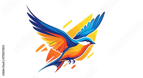 A stylized vector illustration of an eagle flying, its wings spread wide as a symbol of freedom