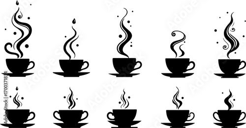 Steaming Coffee and Tea Cup Silhouette Collection