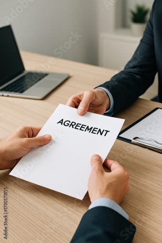 healthcare agreement staff concept. Business agreement being exchanged between two individuals.