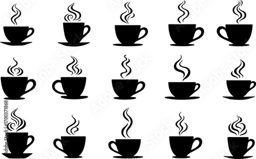 Steaming Coffee and Tea Cup Silhouette Collection