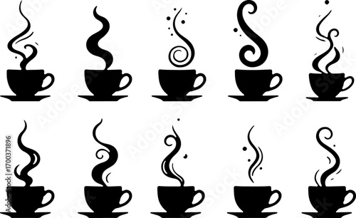 Steaming Coffee and Tea Cup Silhouette Collection