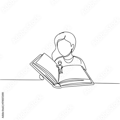 Woman reading a book with illustrated character in line art style, mental health, psychologist services, assistance, analysis, consultation, isolated vector image on transparent background
  