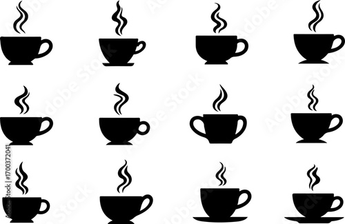 Wallpaper Mural "Steaming Coffee Cup Silhouette Icon Set" Torontodigital.ca