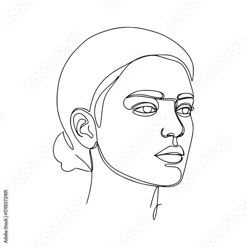 Line art illustration of a woman's face profile in minimalist style, no stigma, isolated vector image on transparent background
  
