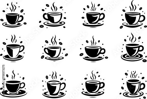 Coffee Cup Silhouette Icons Set"