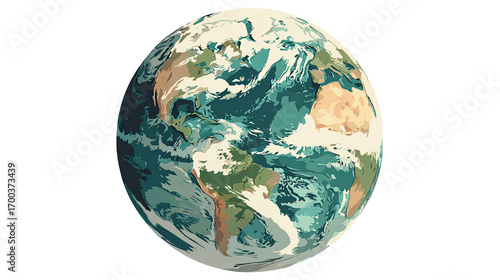 Retro Earth Planet Globe Sticker Illustration with Continents