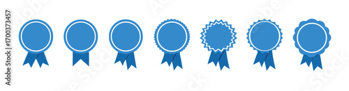 blue ribbon and banner. set of premium quality and guarantee labels isolated on white background. vector 10 eps. 

