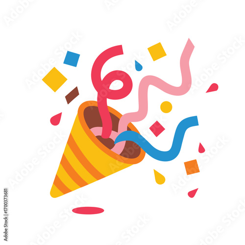 Vector icon party popper. Cartoon emoji of birthday confetti explosion. Simple minimal illustration isolated on white background,