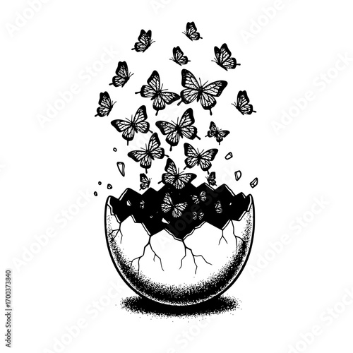 Butterfly Explosion from Cracked Eggshell Illustration