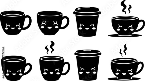 Wallpaper Mural Coffee Cup Silhouette Icons Set" Torontodigital.ca