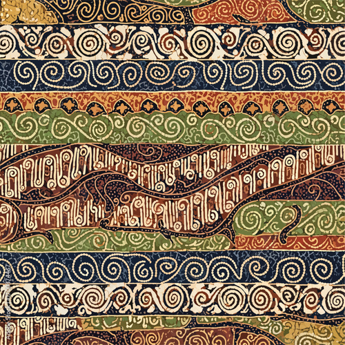 Intricate batik pattern showcasing traditional Indonesian textile art and design, patern seamless, Stock royalty image.