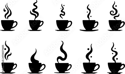 Coffee Cup Silhouette Icons Set"