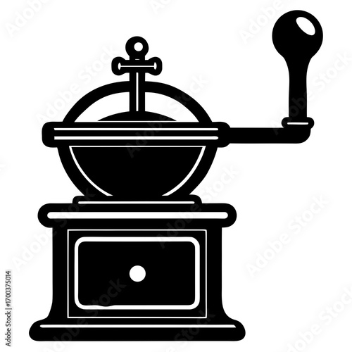 Silhouette of a traditional hand-made crank grinder for spices or coffee
