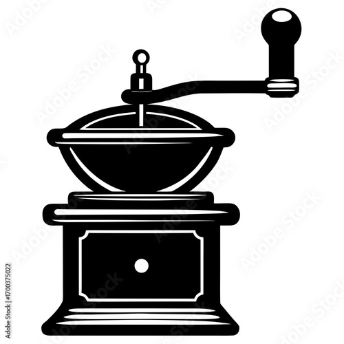 Silhouette of a traditional hand-made crank grinder for spices or coffee
