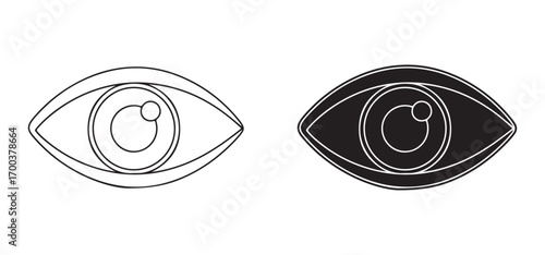 Abstract eye symbol design featuring outline and solid fill variations