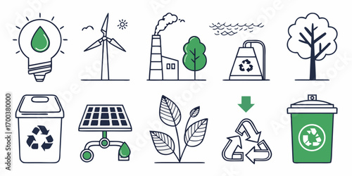 Collection of ecofriendly and green energy icons