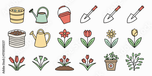 Gardening tools and plants