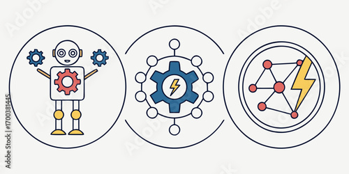 Robot, gear system, and network connection icons