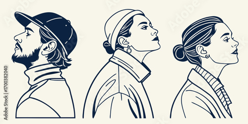 Three diverse people in profile view