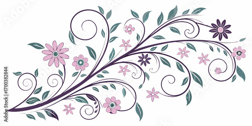 Floral swirl with pink and purple flowers