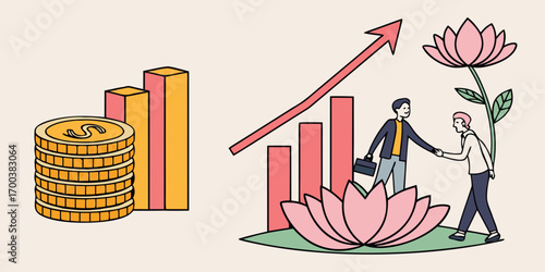 Business growth and success with financial investment and lotus flower