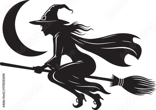 witch on a broomstick Halloween Witch Flying on Broomstick

Witch Silhouette with Crescent Moon

Spooky Witchcraft & Magic Graphic