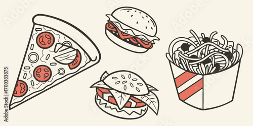 Hand drawn illustration of fast food items