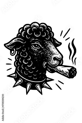 Black sheep with earring smoking cigar