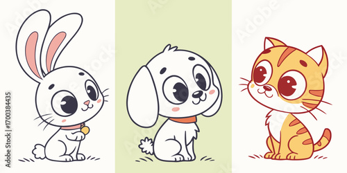 Cute cartoon animals rabbit, puppy, kitten