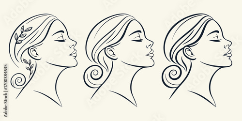Three woman profile illustration with flowers