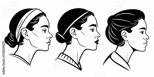 Three profile views of womens hairstyles