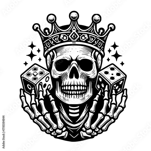 Skeleton king with crown and dice