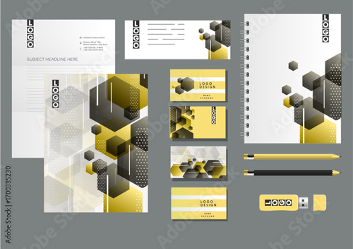 Corporate brand identity sets modern blurred polygonal decor