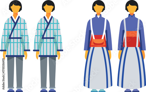 Editable Flat Vector Illustration Showcasing Traditional Outfits Highlighting Unique Cultural Identity and Fashion Elements.