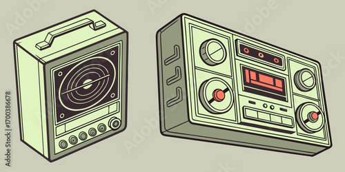 Two retro electronic devices, a radar and a radio