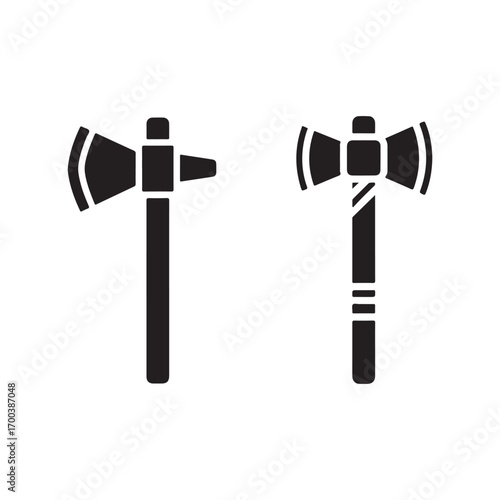 Simple Black Axe and Tomahawk Vector Icons on White Background