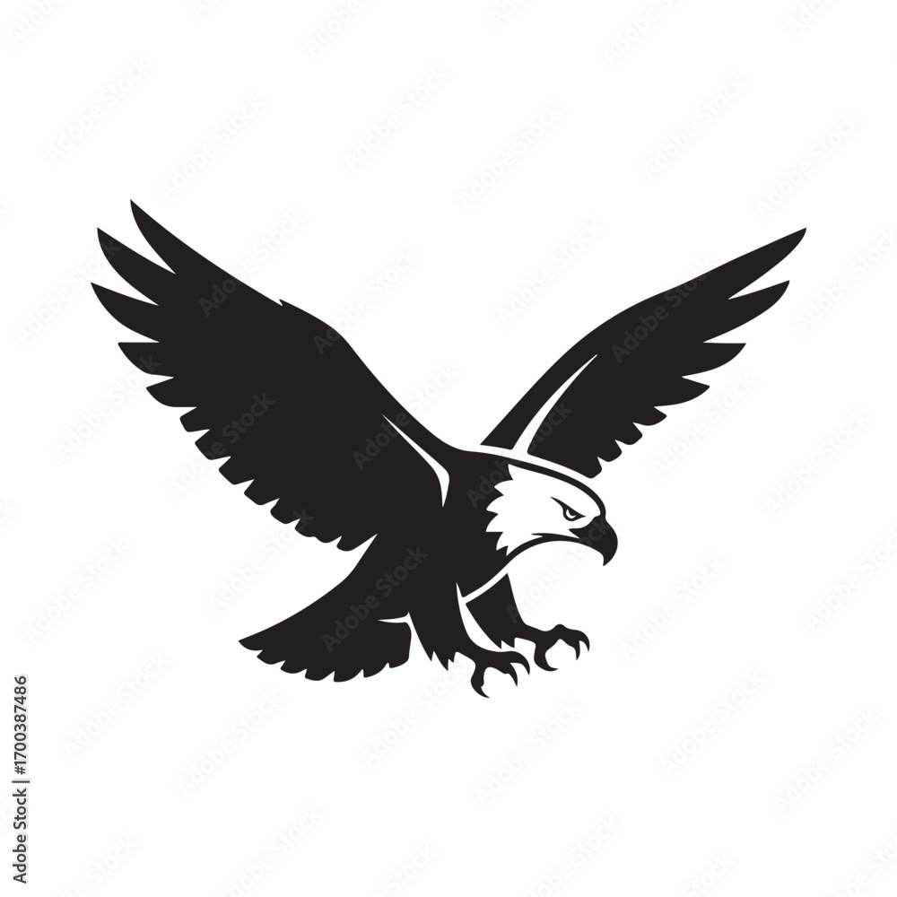 Obraz premium Powerful Monochrome Eagle Vector Design with Spread Wings and Extended Talons