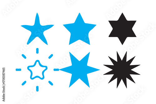 Star icon set.  rating symbol reward rating mark icons.  silhouette design for badge, ranking, favorite, review graphics. vector illustration eps 10.