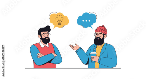 Two individuals engaged in a collaborative discussion brainstorming innovative ideas and sharing insights in a professional setting