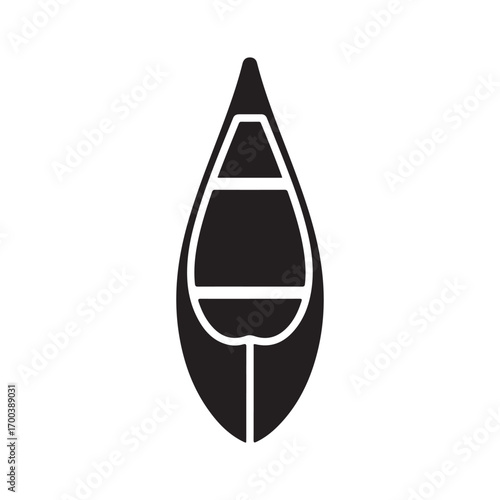 Flat Design Black Canoe Icon with White Interior Details